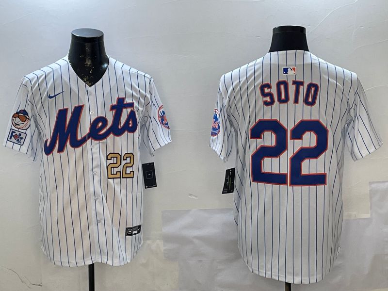 Men New York Mets 22 Soto White Stripe Game 2025 Nike MLB Jersey style 3